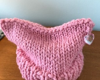 Pink Pussy Hat with Heart - Handmade in USA - READY to SHIP