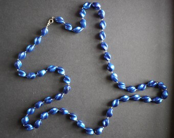 Blue pearlised vintage beads, plastic necklace