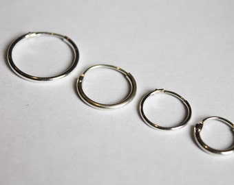 925 Sterling Silver Pair of Hinged Hoop Sleeper Earrings Select 11mm 13mm 15mm or 18mm