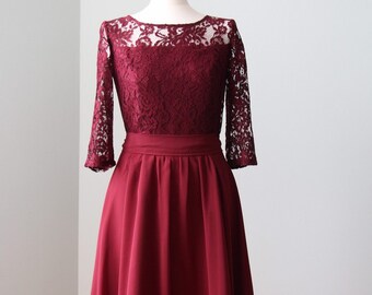 Short burgundy lace dress Short bridesmaid dress Short burgundy bridesmaid dress Burgundy dress Marsala bridesmaid