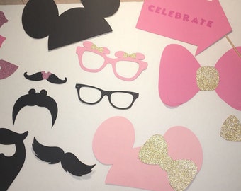 Minnie Mouse Photo Booth- Minnie Mouse Gold and Pink Photo Props