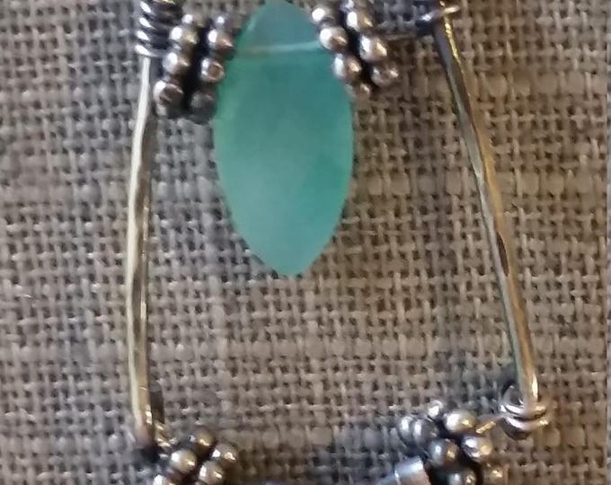 Aqua Chalcedony Set in Sterling Silver With Sterling Dangles