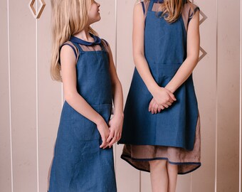 Belle apron/cross back apron/stylist apron/workshop apron/kids apron pattern/kids apron/kitchen helper/lithuanian linen/oeko tex