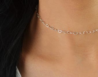 JULITA Cute Mini Baby Love Heart Choker Necklace Silver Chain