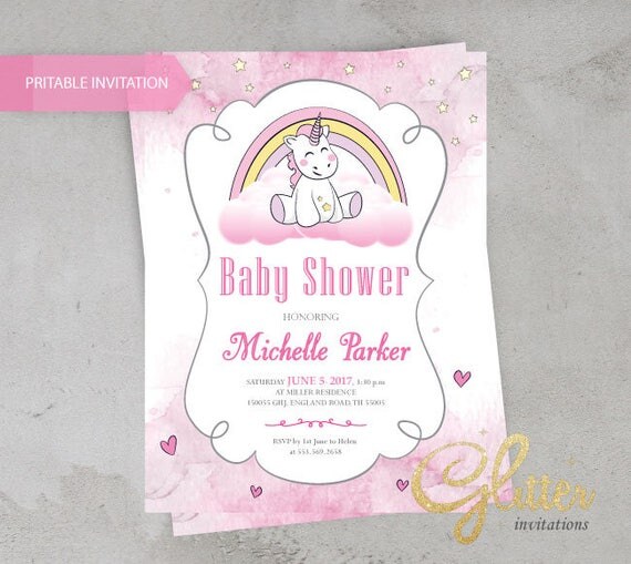 56 INVITACIONES DE BABY SHOWER UNICORNIO PARA EDITAR - BabyShower