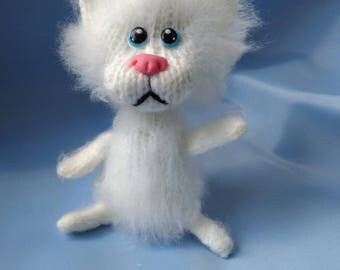White cat Toy fantasy Doll whimsical Kids Toy play set Knitted Doll amigurumi Soft cat Toy wool Gift wedding Gift for co worker Cloth Doll