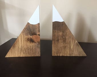 Large Set of Mountain Bookends / Wood Mountain Bookends / Wood Bookends / Mountain Decor / Snow Peak Bookends / Mountain Peak Bookends