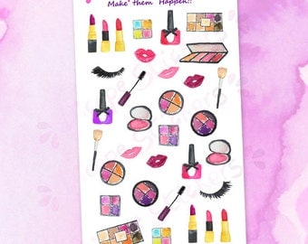 Watercolor Makeup Lovers Planner Stickers / Nailpolish Lipstick Mascara Eyeshadow Beauty Planner Stickers