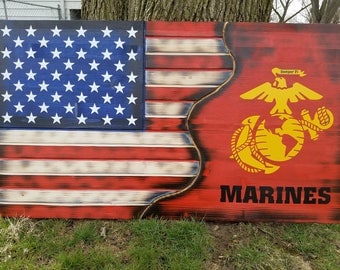American Flag, USMC, Military, Rustic, Distressed, Charred, Wood flag, Marine Corps, Man Cave