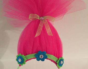 TROLL HEADBAND, Poppy Troll Headband, Troll Birthday, Troll Party Hat Troll Party Favor, Poppy Headband, Poppy Hairbow, Poppy Party Hat