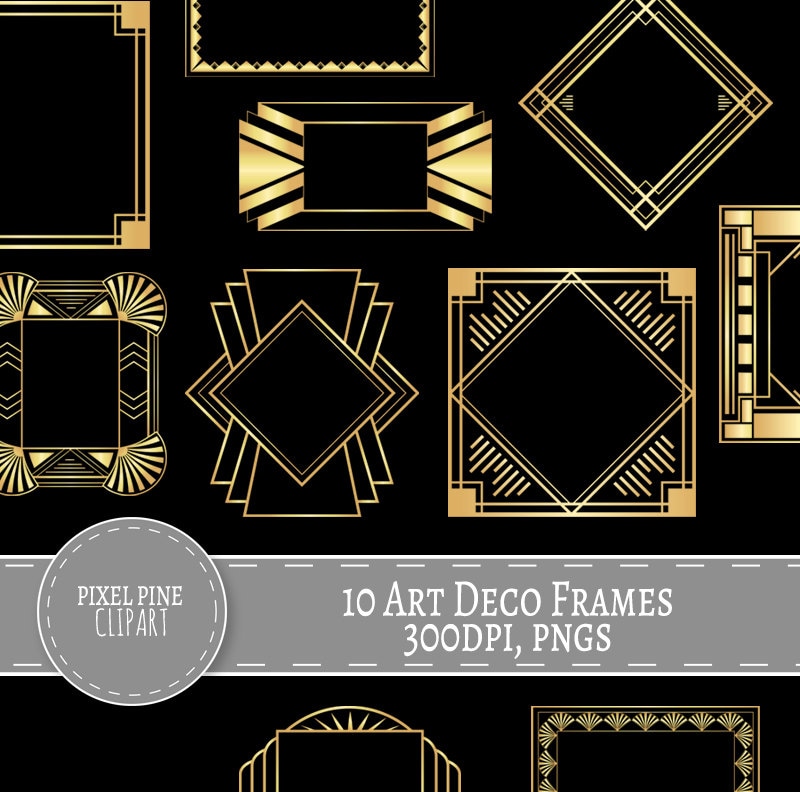 Art Deco Frames Black and Gold 10 PNGs Commercial Use gold
