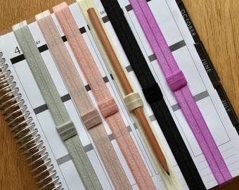 Planner Bands ~ Plain Elastic with Pen Holder ~ Erin Condren, Kikki K, Filofax planners and notebooks etc