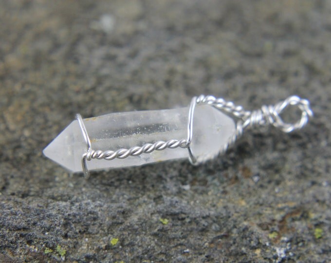 Double Terminated Quartz Crystal Pendant | Sterling Silver Wire Wrap Herkimer Diamond | DT Quartz Crystal Necklace | Mens or Ladies Jewelry