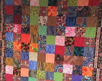 Country Squares Lap Quilt, vibrant, joyful colors to brighten up your picnic. Machine washable, handmade
