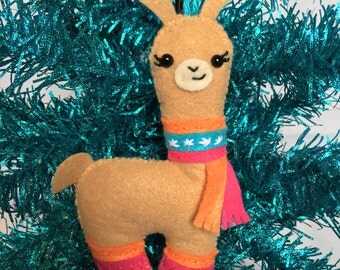 Felt Llama with Scarf Ornament