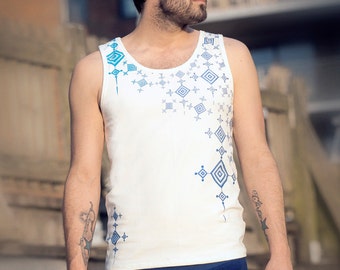 FRACTAL TEE Ojo de DIOS - stretchy men tank top, ayahuasca, huichol pattern, tribal festival wear, medecine wheel, native american clothing
