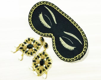 Black Audrey Hepburn Sleep Mask Breakfast at Tiffanys Eye Mask Holly Golightly Sleep Mask Handmade Night Mask with Embroidery Eyelashes Mask