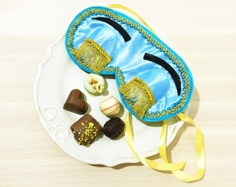 Blue Breakfast at Tiffanys Eye Mask, Holly Golightly Sleep Mask, Audrey Hepburn Sleep Masks, Handmade Night Mask with Embroidery