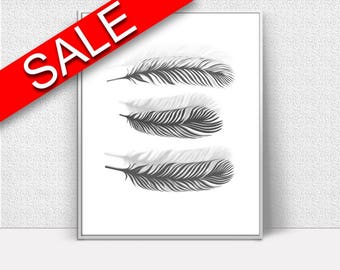 Wall Art Black And White Digital Print Black And White Poster Art Black And White Wall Art Print Black And White Feathers Art Black And