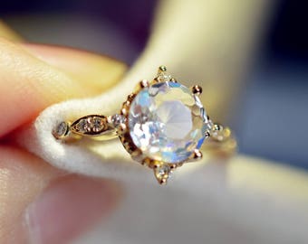 Moonstone Engagement Ring 18k Gold Moonstone Wedding Ring Antique Moonstone Engagment Ring Diamond Moonstone Wedding Ring RoseGold Moonstone