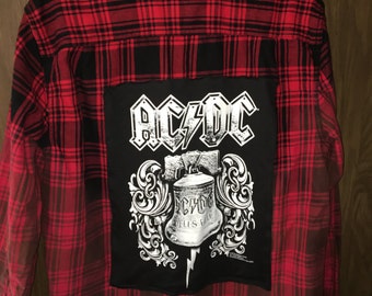Distressed Up-Cycled ACDC Flannel