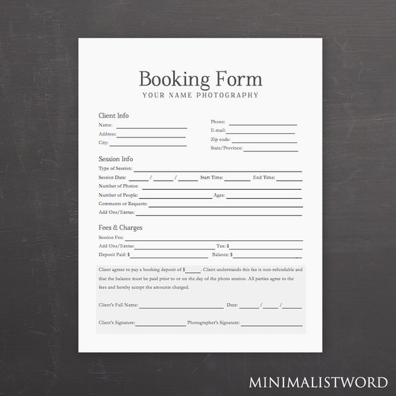 Printable Photography Booking Form Template Free Printable Forms Free Online