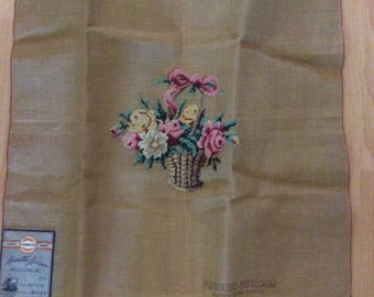 Hiawatha Heirloom Preworked Needlepoint Canvas Flower Basket Roses Floral