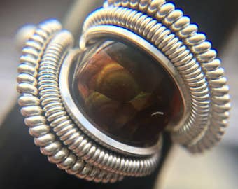 Sterling Silver Wire Wrapped Fire Agate Ring, Fire Agate Wire Wrap, Wire Wrap Fire Agate, Fire Agate Jewelry, Heady Wire Wrap, Heady Ring