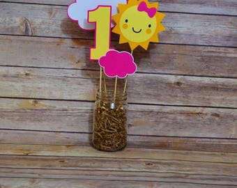 You Are My Sunshine Centerpiece Happy Birthday Sunshine Party Decor Photo Prop Suns Pink Yellow And Gray Decorations I am One Its a Girl