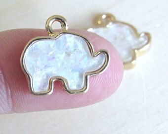 Opal & Pink Elephant Charm Necklace - 18 Inch Sterling Silver Chain, Waterproof (NDG Brand, New With Tags)
