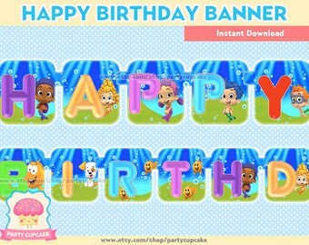 80% OFF SALE Happy Birthday Banner Bubble Guppies - Instant Download - PDF Files - High Resolution - Holiday Party