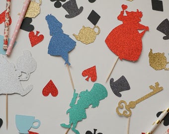Alice In Wonderland Cupcake Toppers, Alice in Wonderland Birthday Party, Princess Party, Birthday Party Decor, Disney Princess Decor