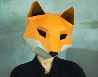 Make Fox Mask,DIY Animal Head,3D Polygon Masks,Instant Pdf download,Paper Mask,Low Poly,Papercraft Face Mask,Template,Printable,Costume,Gift