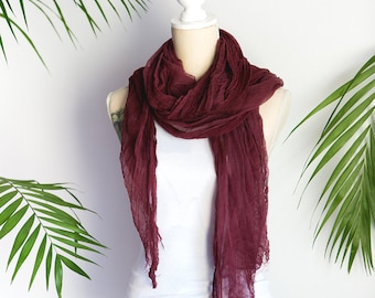 Wine cotton Scarf, Hand dyed Cotton Gauze, Hand Made Summer Scarves, Gift For Her, vinous Scarf, Soft cotton, Gauze cheesecloth