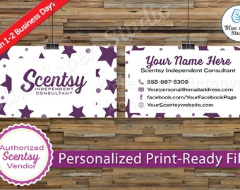 Scentsy Business Cards Authorized Scentsy Vendor Approved Printable Digital Printed Personalized Custom Consultant Stars Purple SCN-BC101