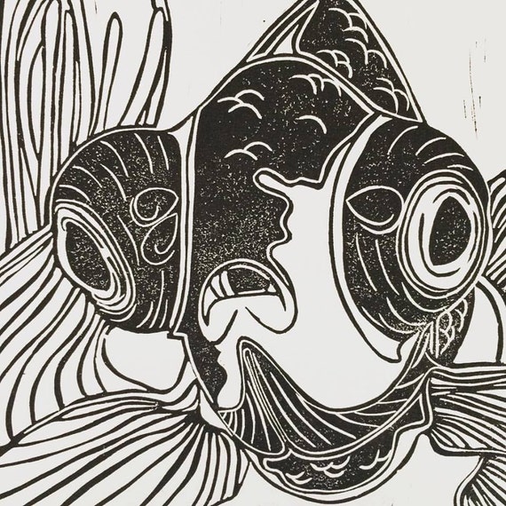 Items similar to Lino print - Fish / Goldfish on Etsy