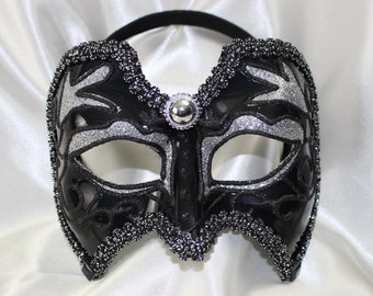 Half Face Masquerade Mask with silver chains and rhinestones