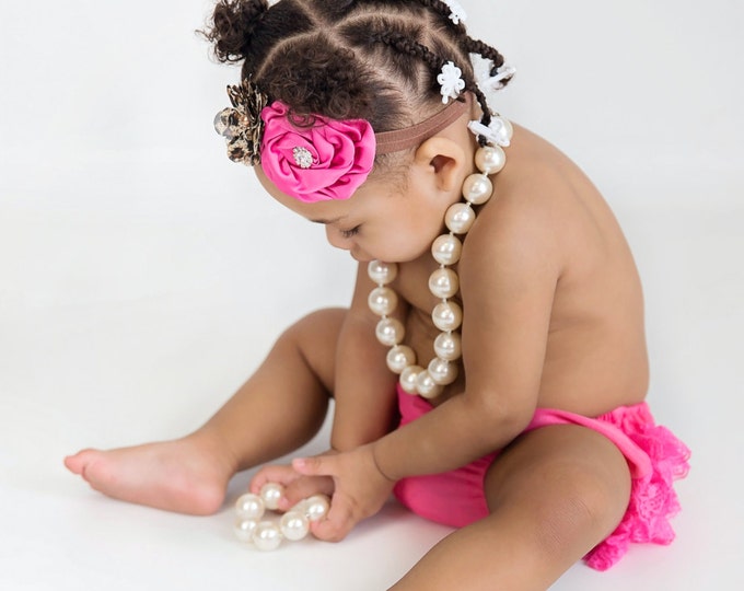Baby Girls Flower Headband, Pink headband, leopard headband newborn headband, 1st birthday, hot pink, photography props baby bows, baby girl