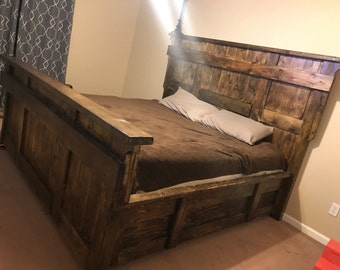 Rustic Farmhouse Platform Bed Frame | Platform Bed Frame | Head Board | Wood Bed | Country Style Bed | Pallet Bed | Pallet Bed Frame
