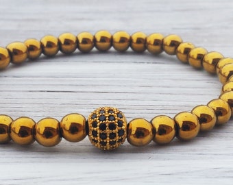 Golden Hematite Bracelet Zirconia Bracelet Mens Bead Bracelet Fathers Day Gifts For Men Gifts For Him Boyfriends Gifts Mens Jewellery Gift
