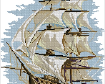 Cross stitch pattern PDF sailing ship, Cross stitch pattern PDF ship, Cross stitch pattern PDF sea, Cross stitch pattern yacht
