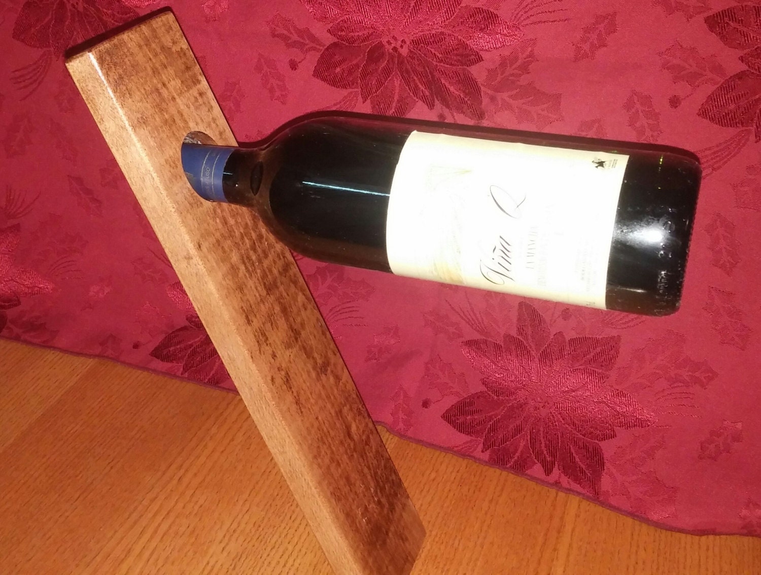 Solid Maple Floating Wine Bottle Holder by SimplyBuiltWoodwork