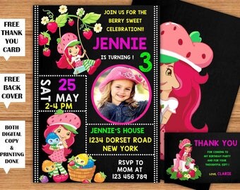Strawberry Shortcake Invitation Strawberry Shortcake Girls Birthday Printable Invitation+Back Cover Strawberry Shortcake Party+ThankYou Card
