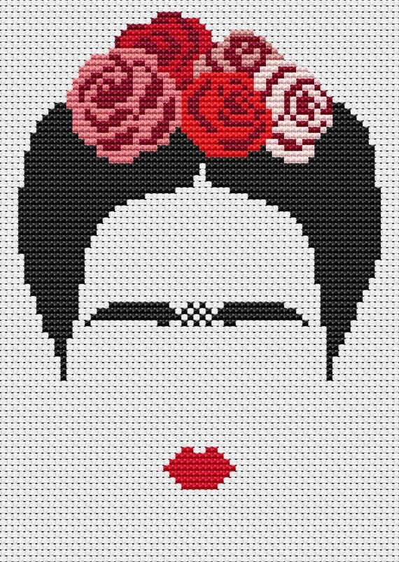 PDF cross stitch pattern, modern cross stitch, Frida Khalo cross stitch ...