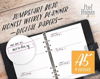 WO2P Dot Grid A5 Planner Insert, Undated Planner, Sarcastic Weekly Planner Printable, Week on Two Pages, Bullet Journal Starter Kit