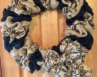 Black and Natural Burlap Wreath