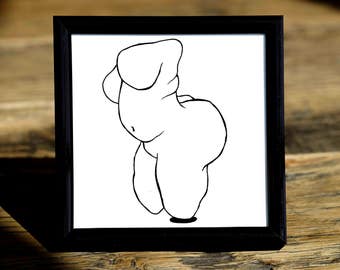 Flora | Plus Size Beauty | Being | Original ink drawing in a black frame | gift for men | gift for women | anniversary gift