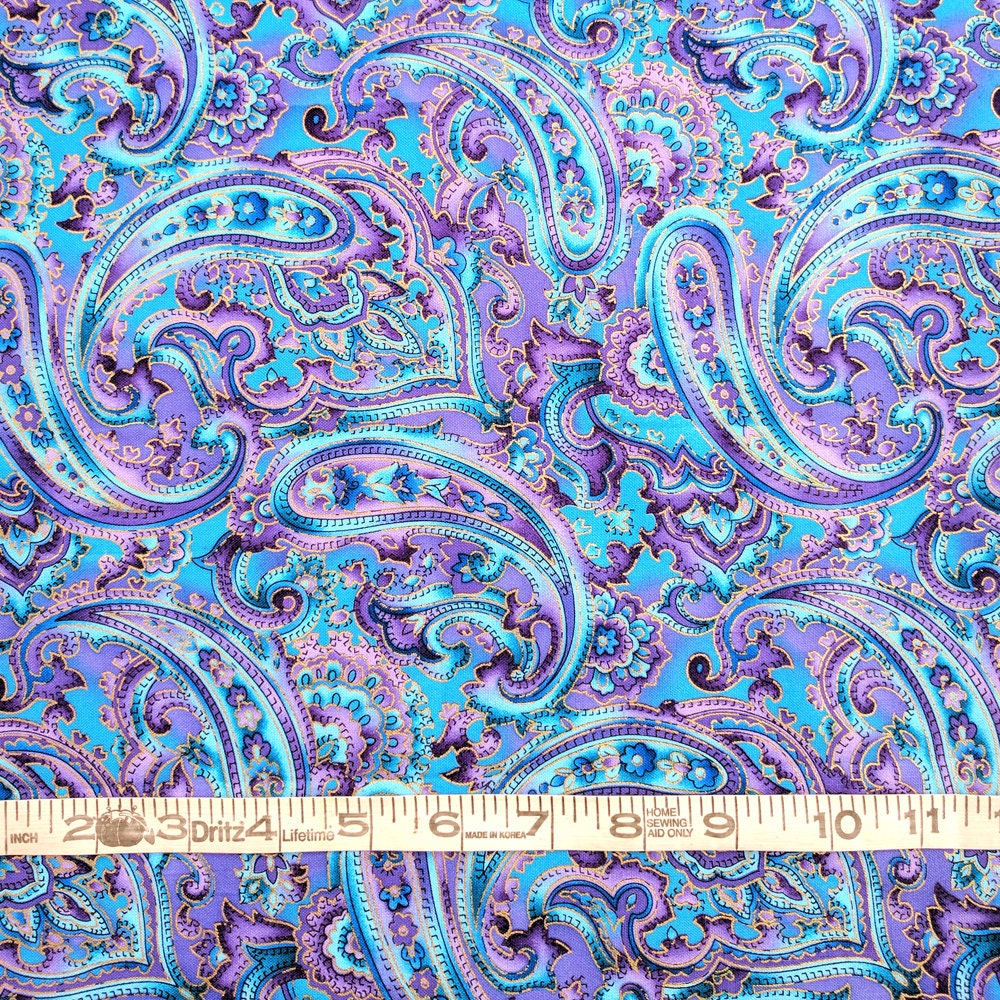 Paisley Fabric - Purple Paisley Cotton - Fat Quarter - Turquoise ...