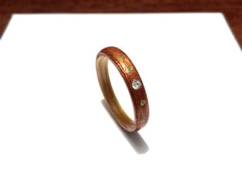 Woman's Wooden Ring. Bentwood Ring. Rosewood and Maple woods With Swarovski crystals