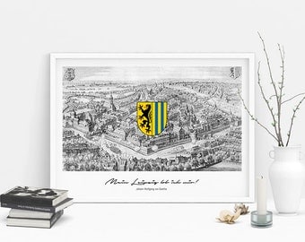 Poster | Print | Art print "Historic Leipzig" with quote by Goethe